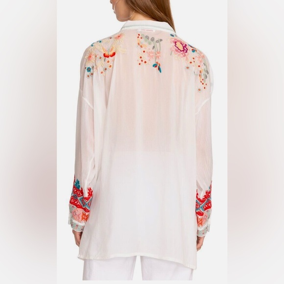 Johnny Was Audrey White Tunic Women's Embroidered Floral Long Sleeved Size Small - Picture 2 of 11